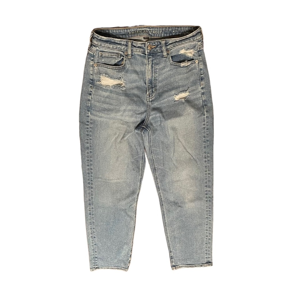 American Eagle cotton modal light blue denim high rise straight mom jean size 10